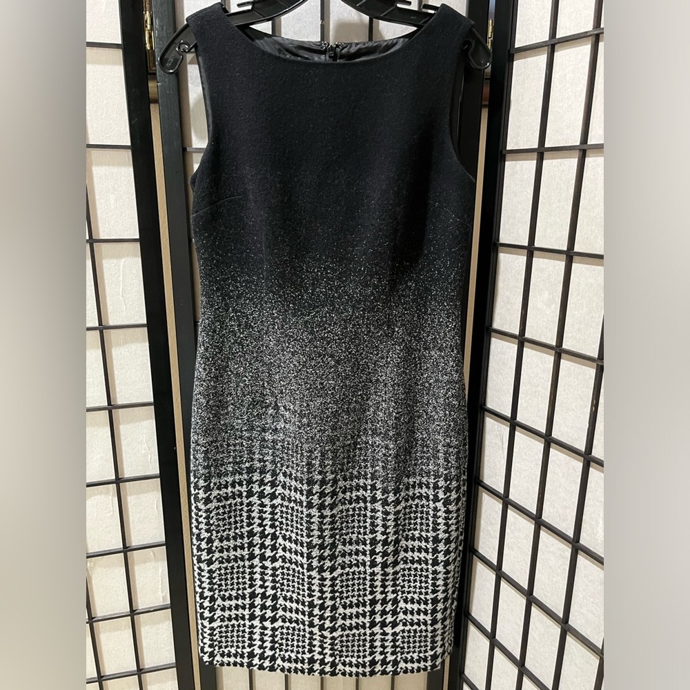 TALBOTS Black to White Ombre Houndstooth WOOL BLEND Sheath Dress WOMEN SIZE 2